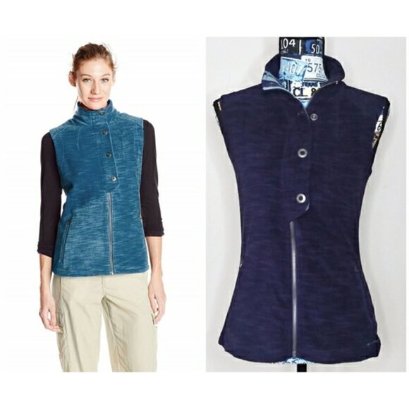 EXOFFICIO Calluna Fleece Vest Mockneck Zip Snap Outdoors Moisture Wicking Purple - Picture 1 of 7